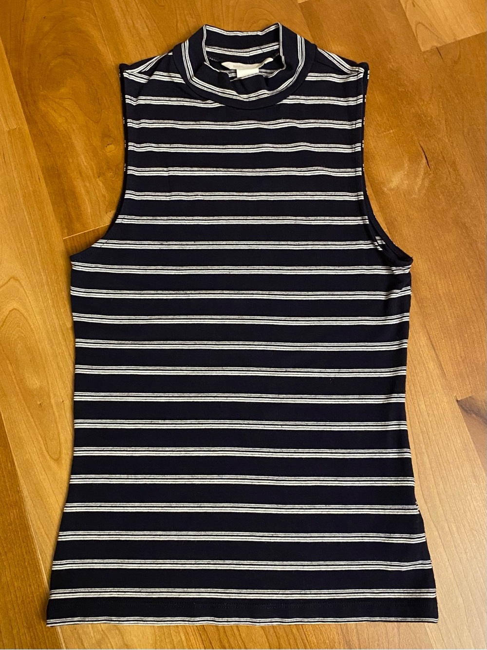 H&M Navy & White Striped Mock Neck Tank Top